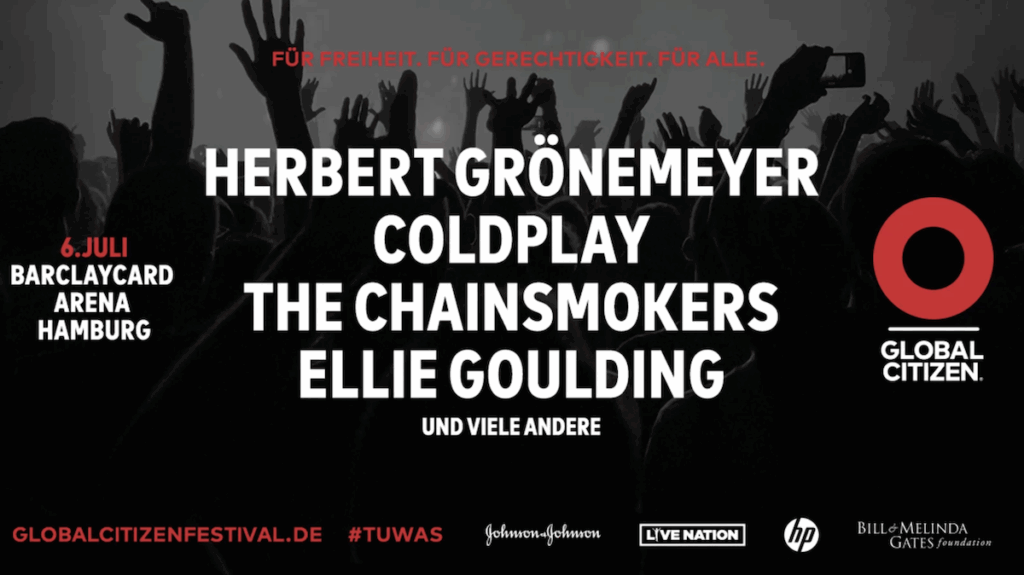 Poster of 2017 Global Citizen concert in Hamburg, featuring ColdPlay and other musicians