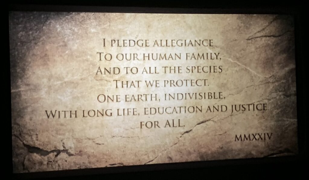 Photograph of the pledge of allegiance that ends the 2024 film Megalopolis