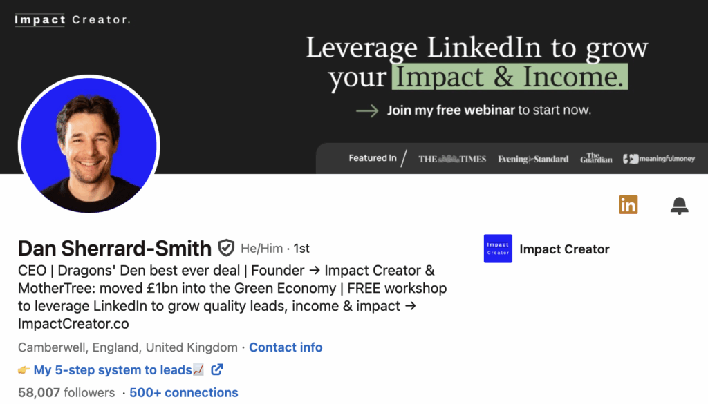 Screenshot of Dan Sherrard-Smith LinkedIn profile
